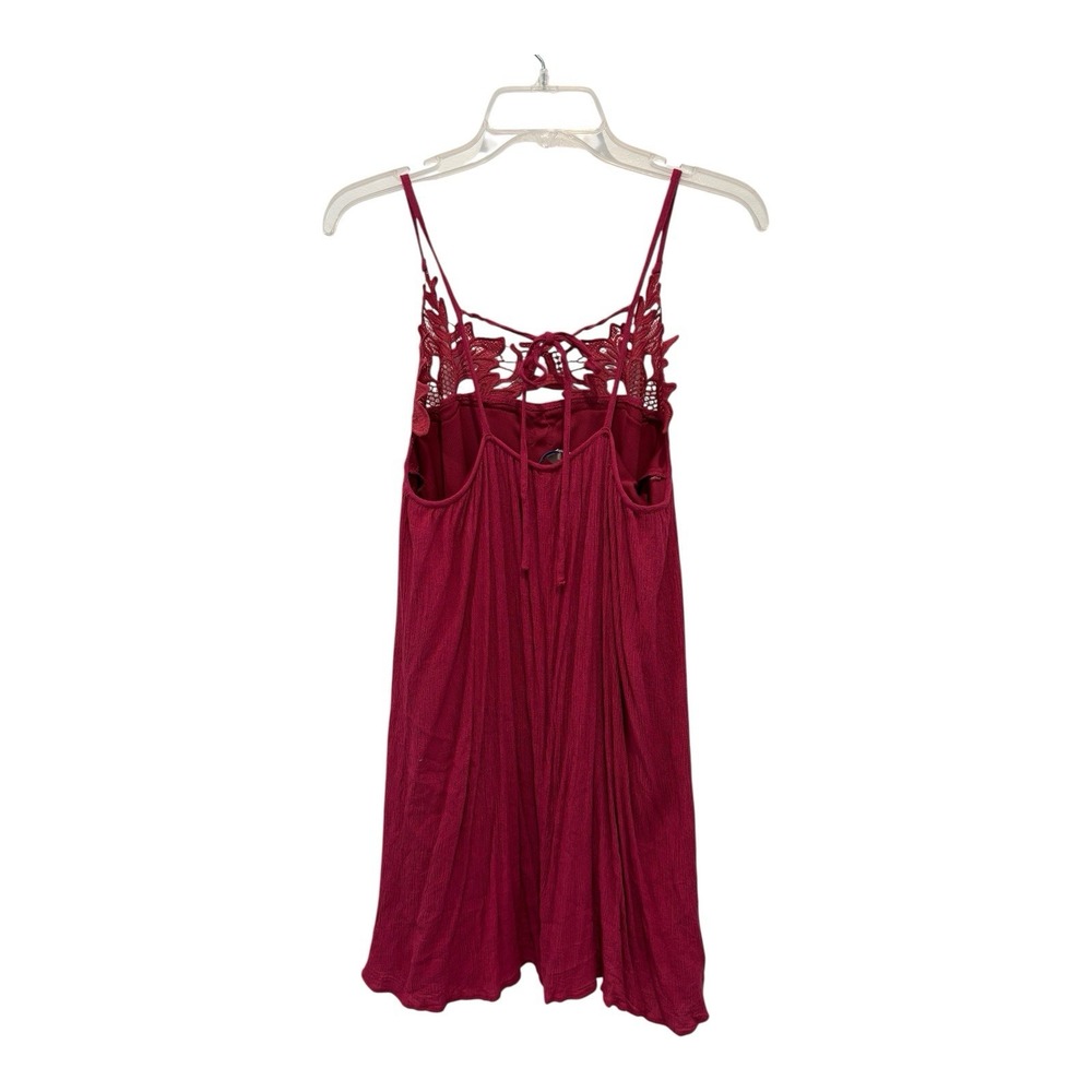 She‎ + Sky Dress Womens Small Burgundy Gauze Babydoll Lace Tie Back Lined - Picture 2 of 11